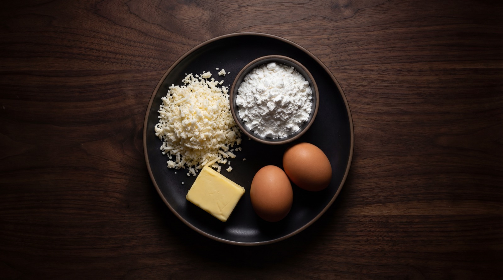 Ingredientes de las achiras: almidon de achira, queso cuajada, mantequilla y yemas de huevo