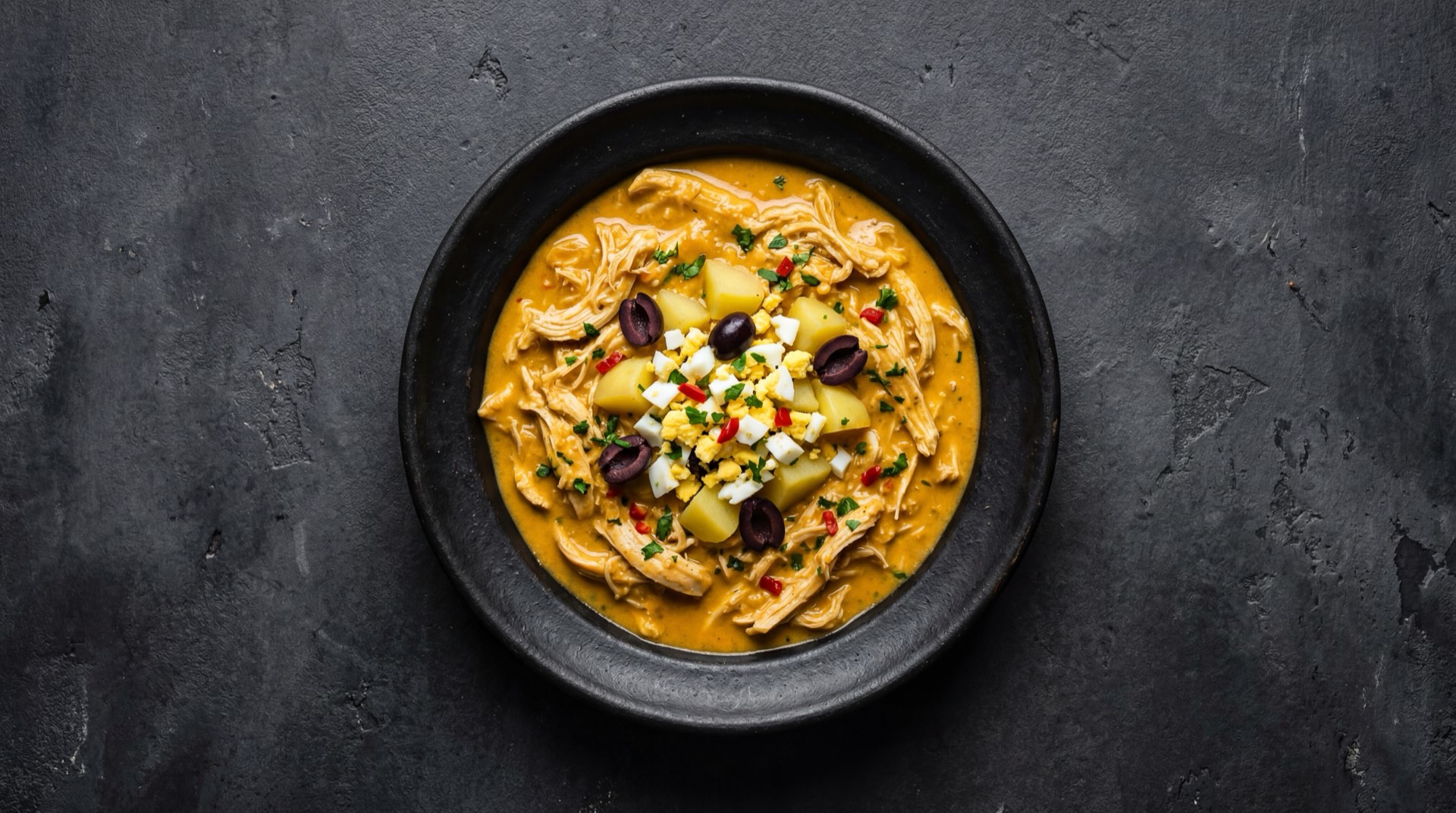 Aji de gallina peruano version saludable con leche evaporada descremada, quinua cocida en vez de arroz blanco y menos nueces pecanas