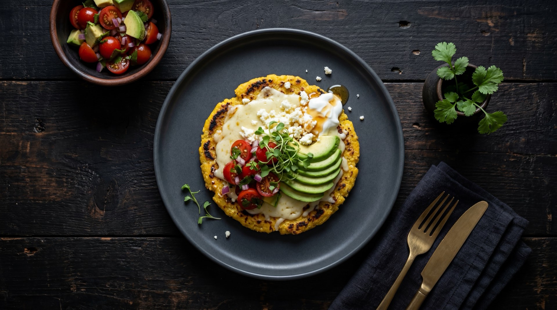 Arepa de choclo con queso version saludable, con queso mozzarella bajo en grasa, menos mantequilla y sin azucar extra