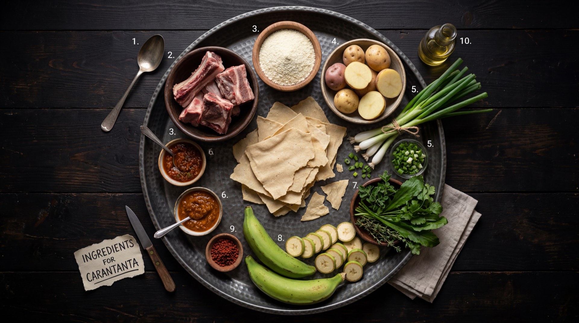 Ingredientes de la carantanta: harina de maiz blanco precocida, agua, sal y aceite vegetal para freir