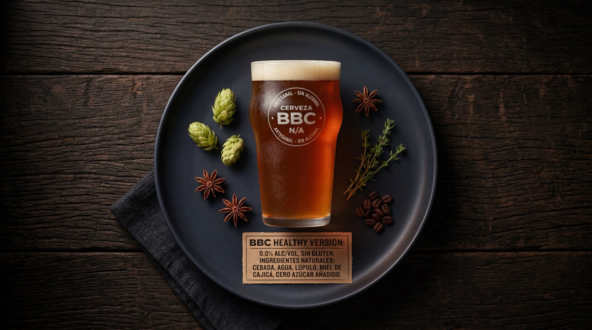 Copa de degustacion pequena de cerveza BBC artesanal colombiana, version ligera con menor volumen