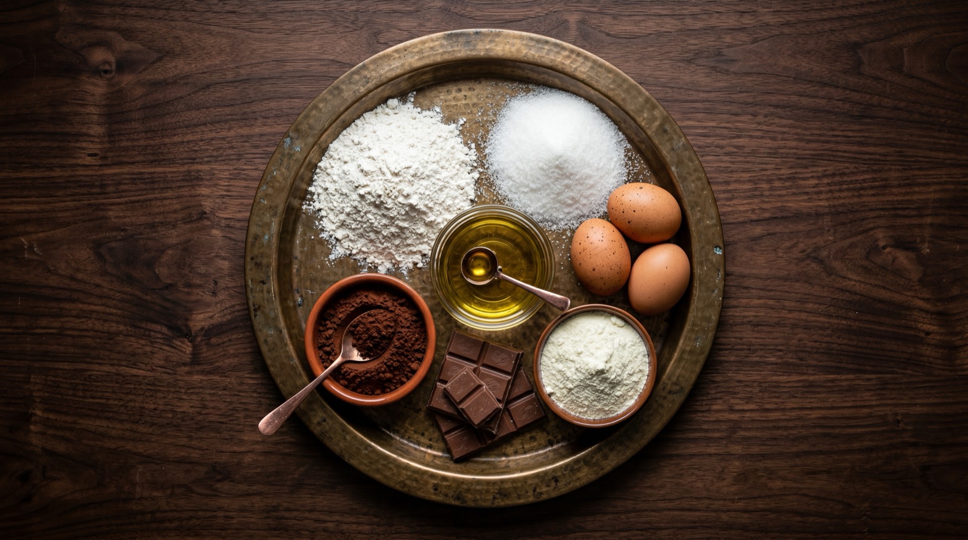 Chocorramo abierto mostrando el ponque de vainilla esponjoso cubierto de chocolate con leche brillante, con harina de trigo fortificada, azucar refinada, cocoa en polvo y huevos al lado