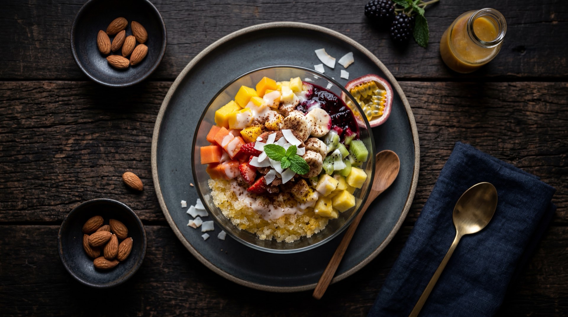 Cholado caleno saludable con solo frutas frescas y hielo, sin siropes ni leche condensada