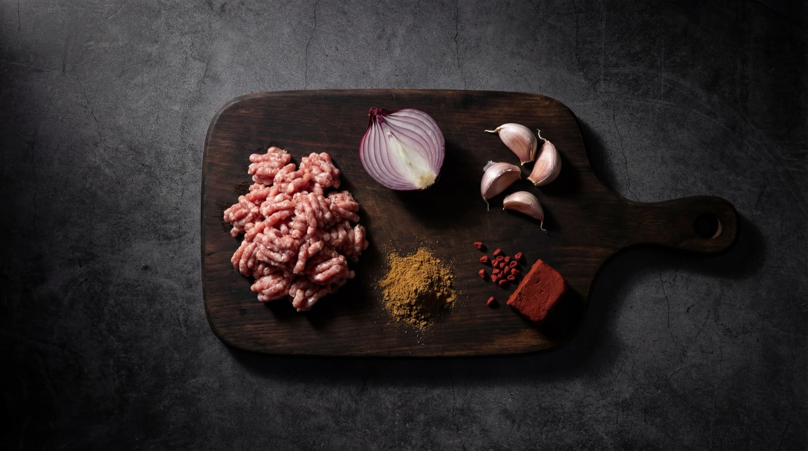 Ingredientes del chorizo colombiano: carne de cerdo, comino, achiote, cebolla y ajo