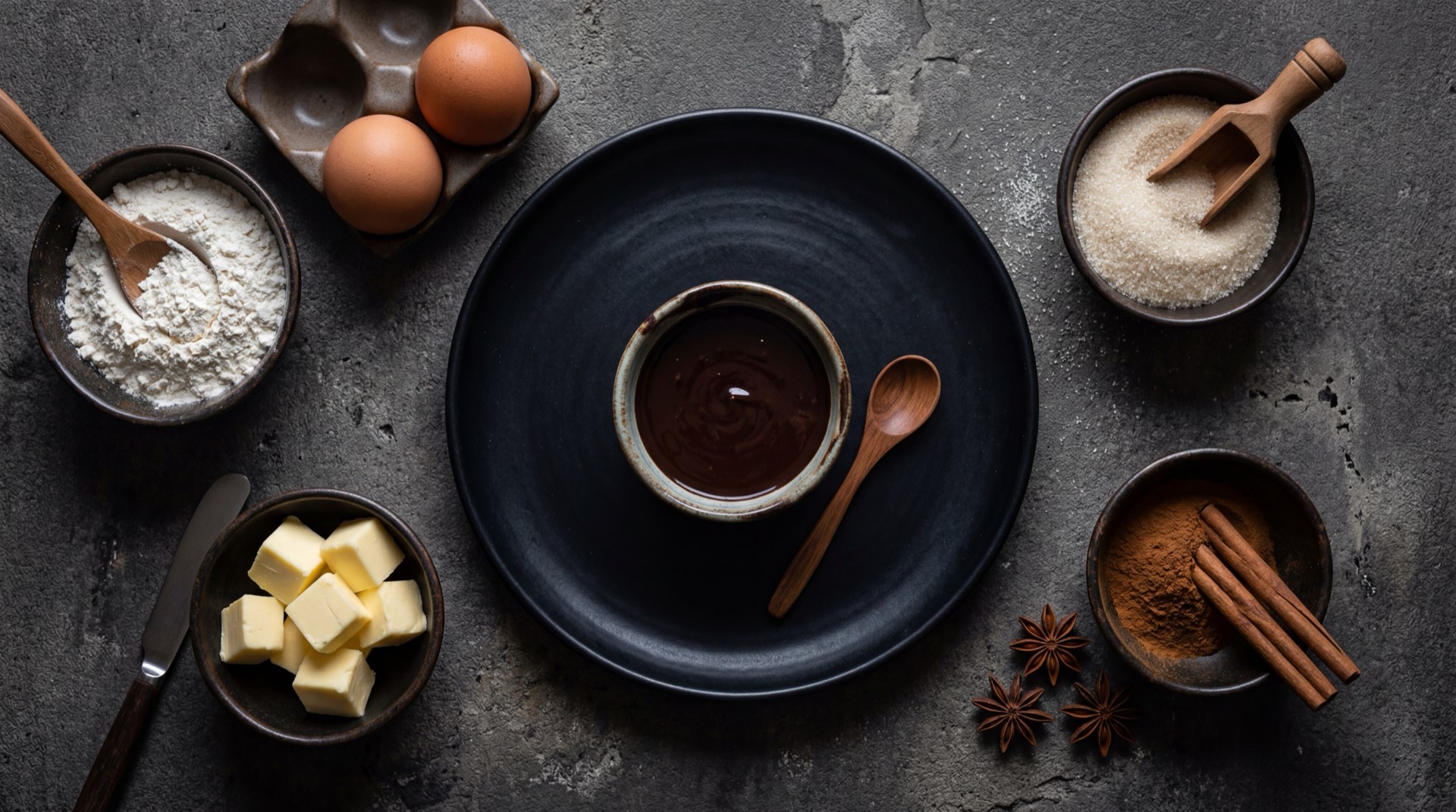 Ingredientes de los churros mexicanos: harina de trigo para todo uso, mantequilla sin sal, huevos frescos grandes, azucar blanca granulada, canela molida, extracto de vainilla pura, aceite vegetal y chocolate semiamargo