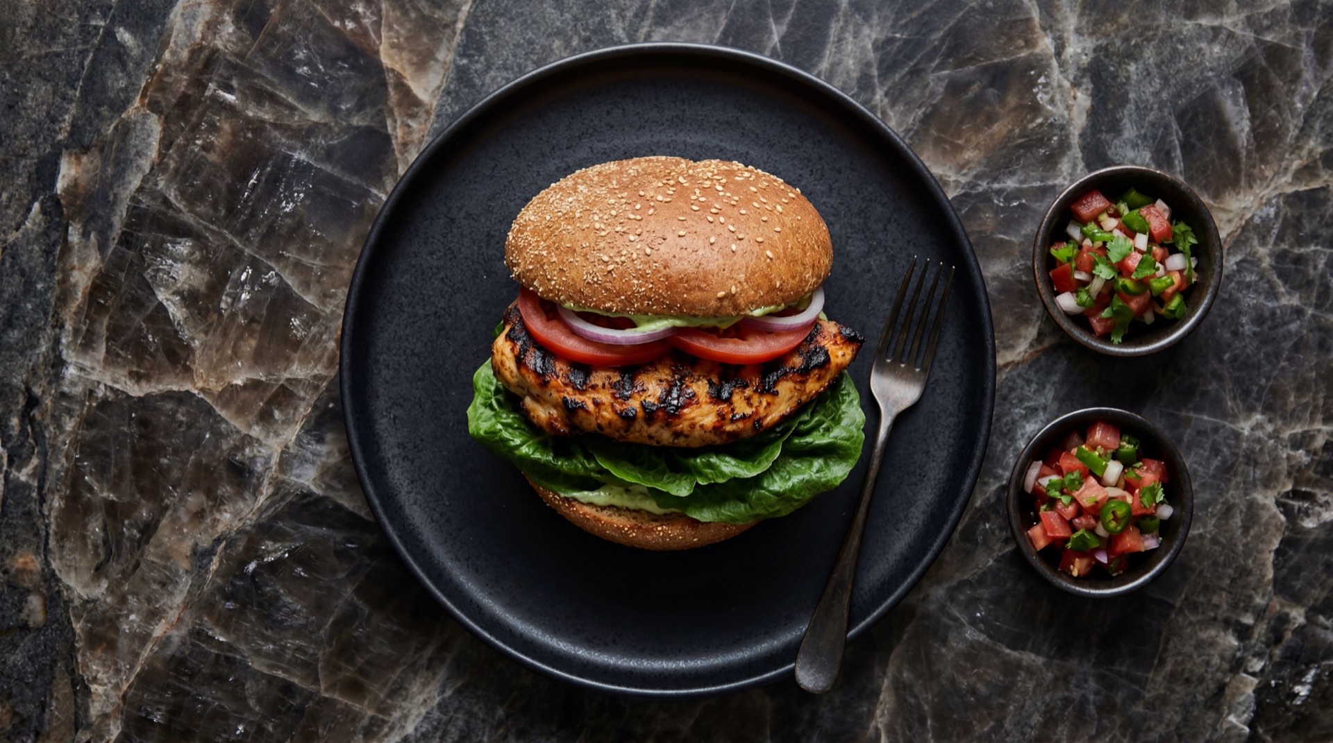 Hamburguesa saludable estilo El Corral con carne magra a la plancha, pan integral, lechuga crespa fresca y tomate rojo sin salsas