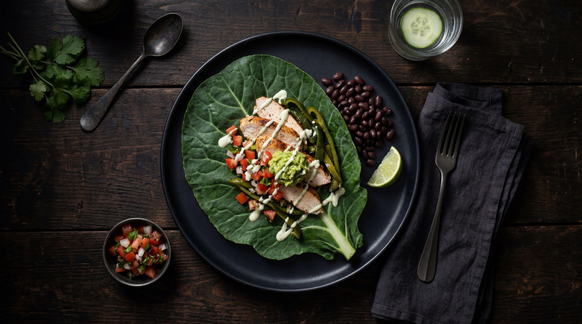 Version saludable del wrap de El Corral: wrap en hoja de lechuga en vez de tortilla con pechuga de pollo a la parrilla y vegetales frescos