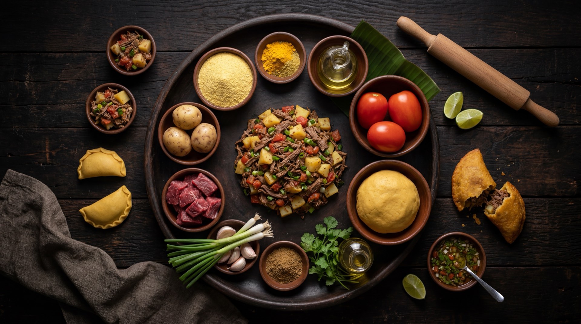 Ingredientes de los empanadas vallunnas: platanos maduros de cascara negra, queso costeno en tiras, harina de trigo, huevos, leche entera y aceite vegetal