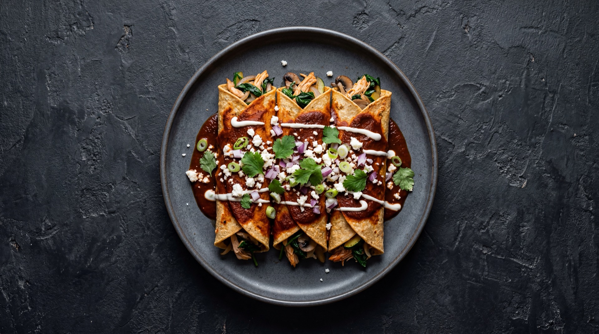 Enchiladas rojas mexicanas version saludable al horno sin freir tortillas de maiz con menos crema agria mexicana y mas verduras frescas