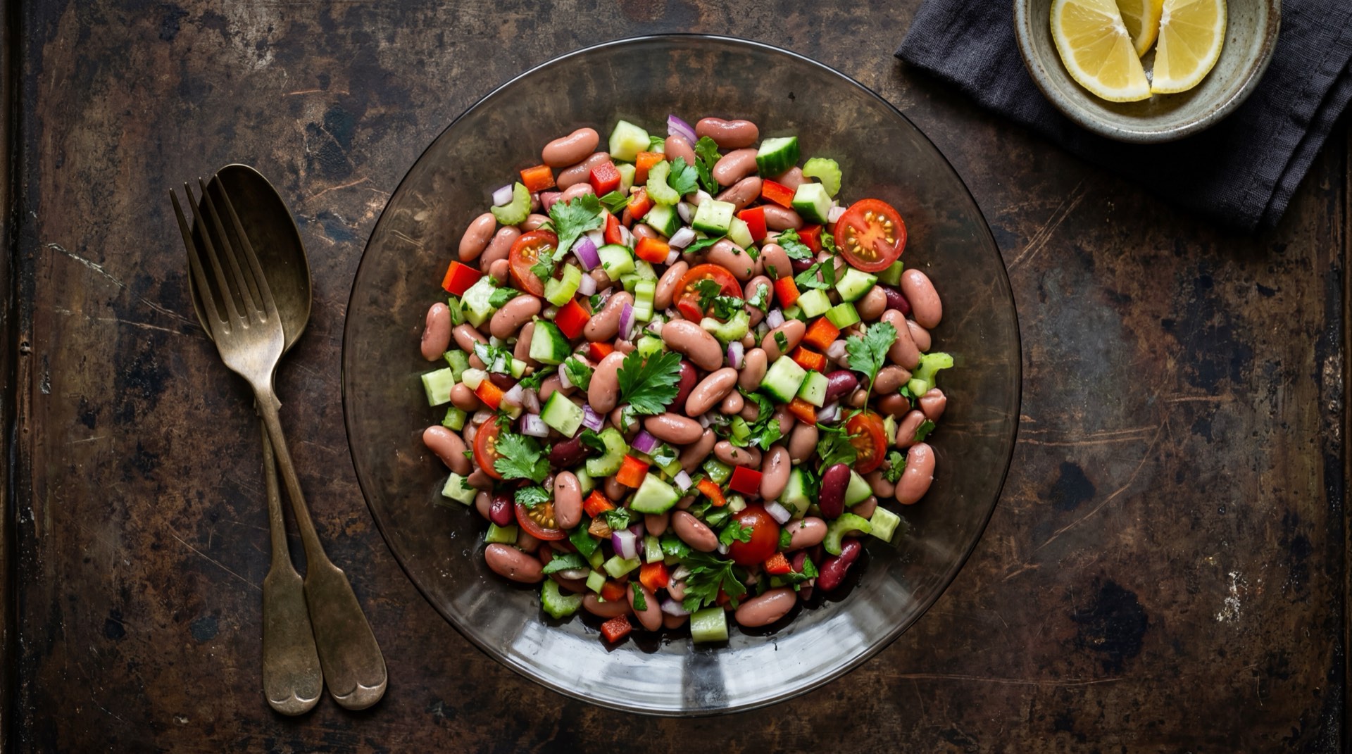 Frijoles colombianos version saludable con ensalada verde fresca y arroz integral