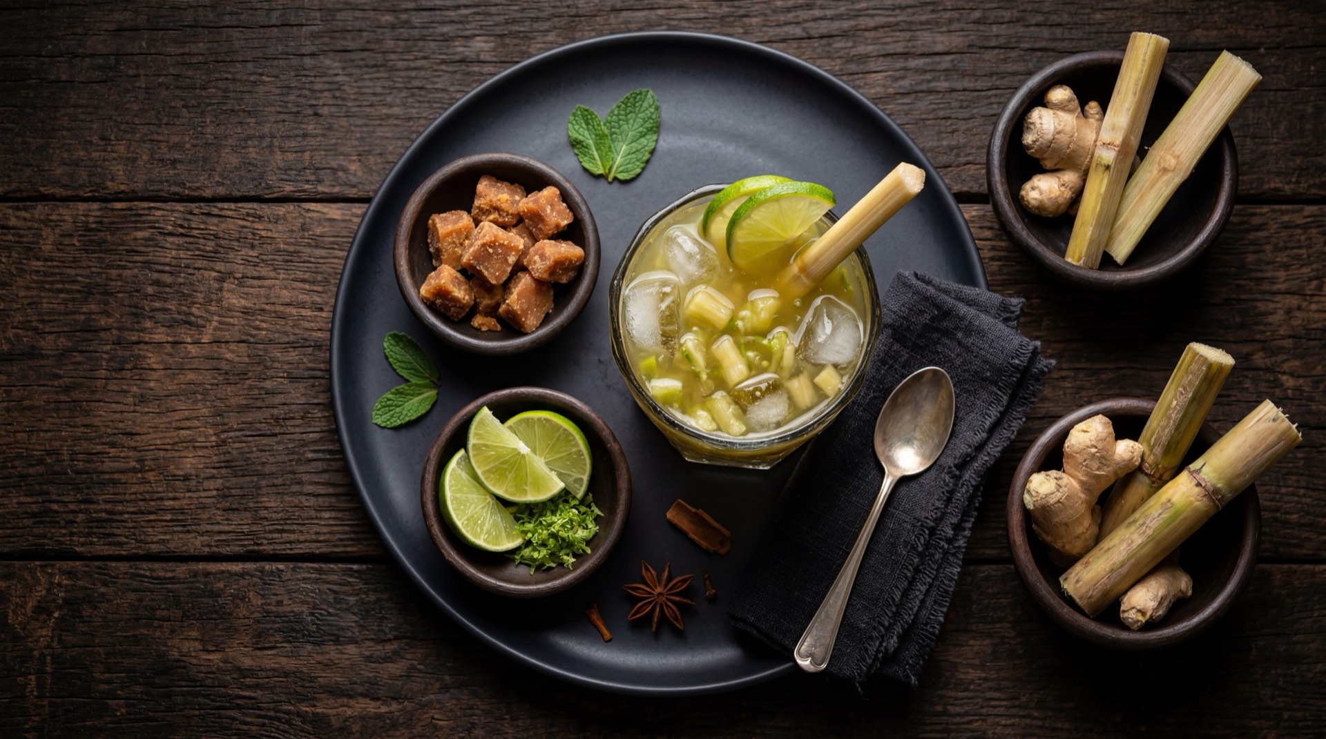 Guarapo colombiano version ligera: jugo de cana de azucar fresco diluido con agua y limon verde, sin panela anadida