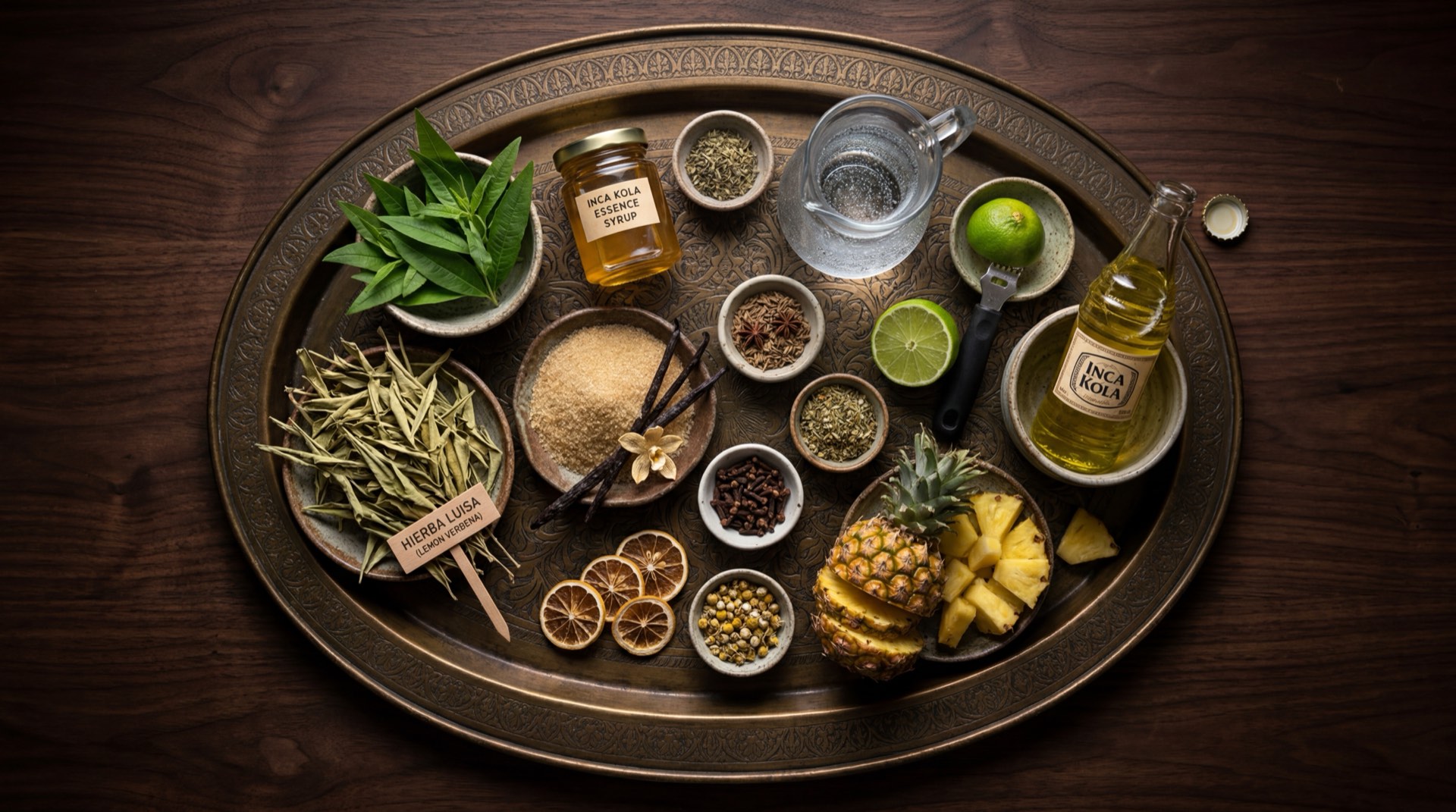 Composicion de la Inca Kola: hierba luisa fresca (verbena de limon), azucar blanca, agua carbonatada, colorante amarillo, citrato de sodio y acido citrico