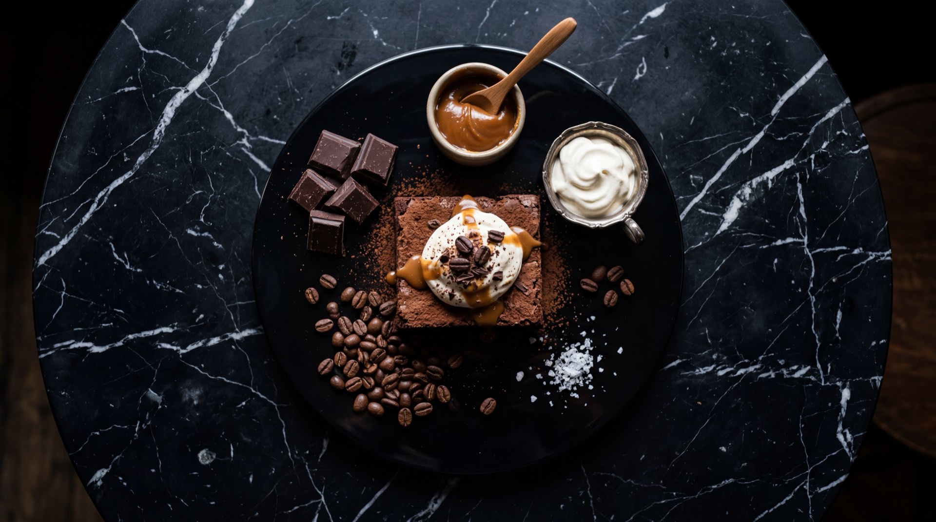 Ingredientes del brownie estilo Juan Valdez: chocolate semiamargo picado fino, mantequilla sin sal, huevos frescos, azucar blanca, harina de trigo para todo uso, nueces pecanas, cafe colombiano instantaneo