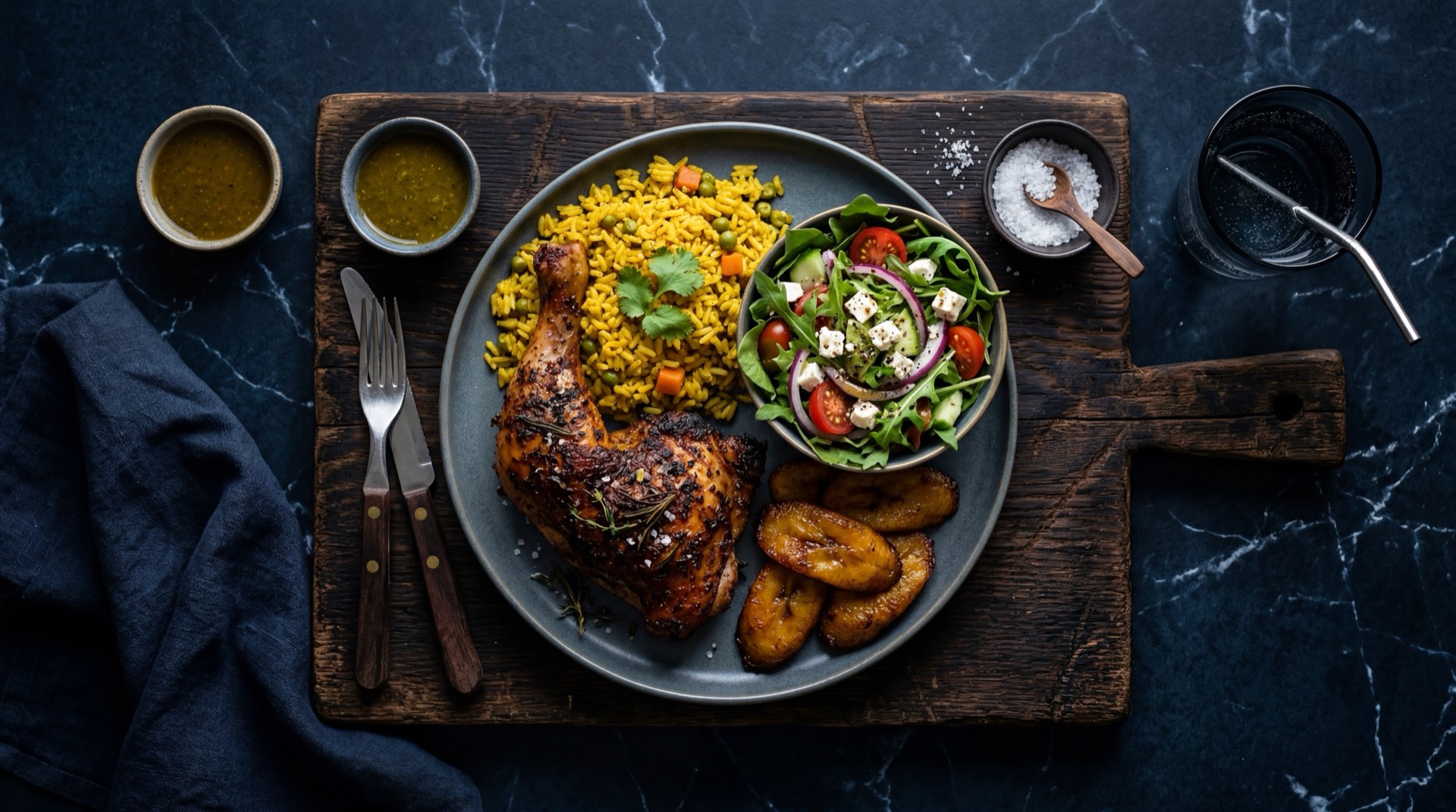 Ingredientes del pollo asado estilo Kokoriko: pollo entero fresco, aceite de oliva extra virgen, dientes de ajo fresco, comino molido, pimenton rojo dulce, oregano seco, curcuma en polvo, limones verdes frescos, sal gruesa y color achiote