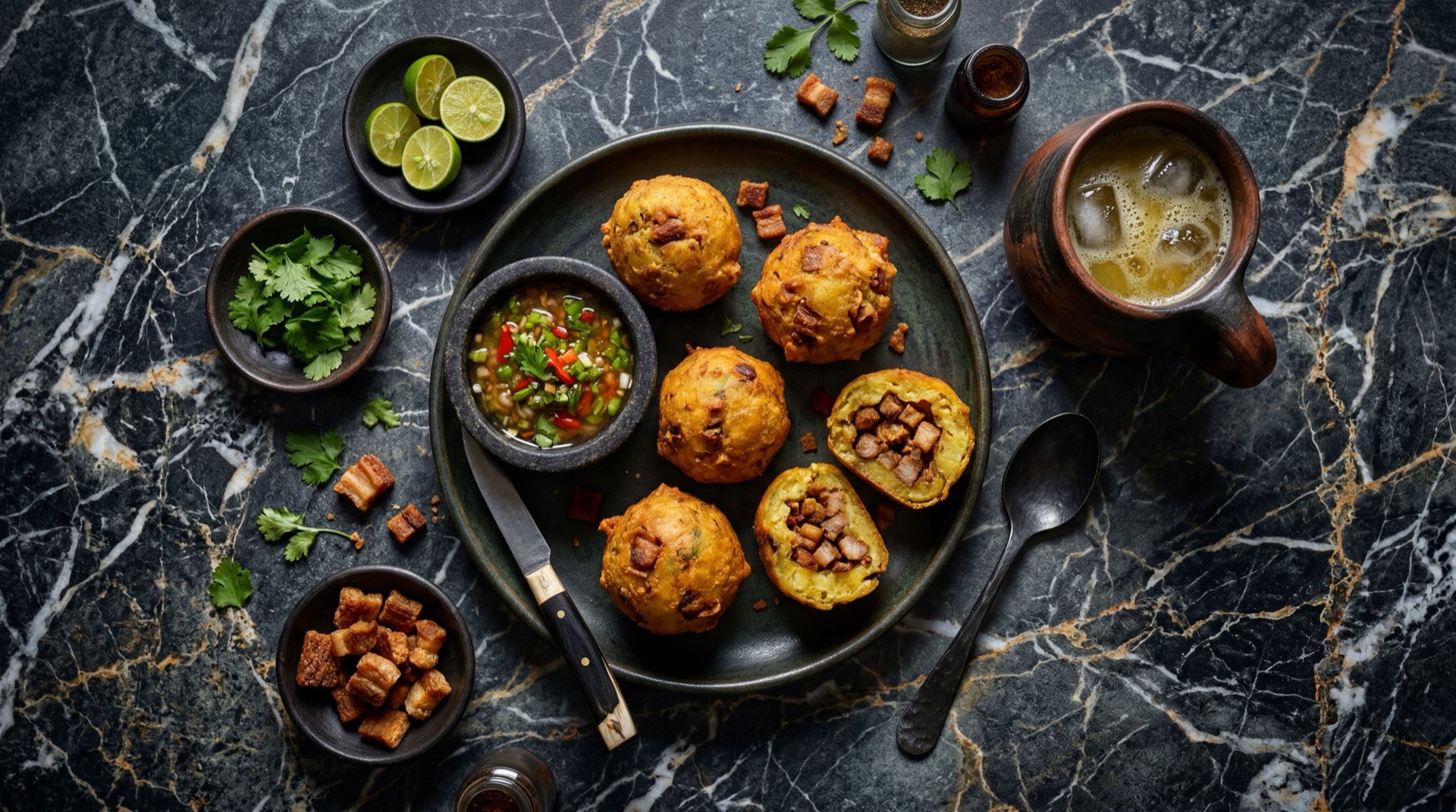 Marranitas vallunos de platano maduro relleno de queso costeno, rebozados y fritos hasta quedar dorados