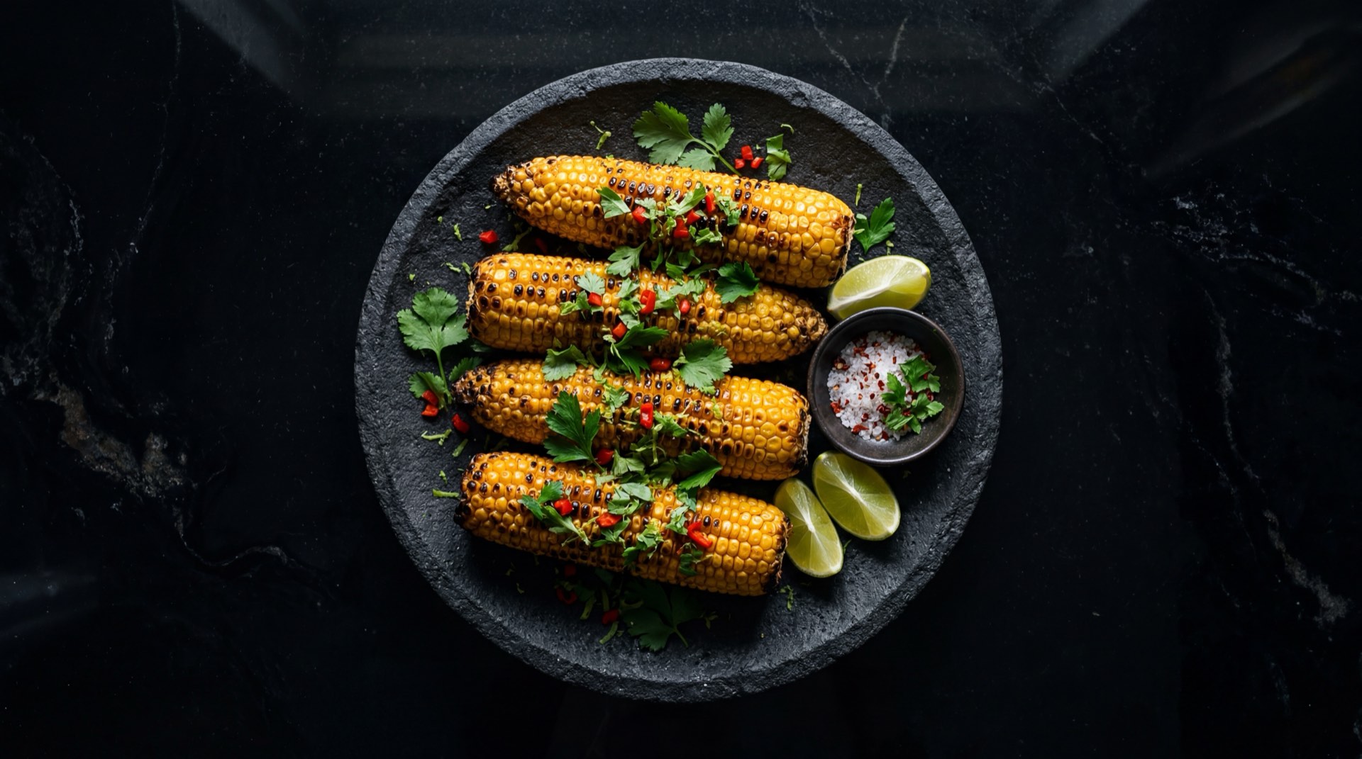 Mazorca colombiana cocida al vapor sin mantequilla con limon verde fresco y sal marina