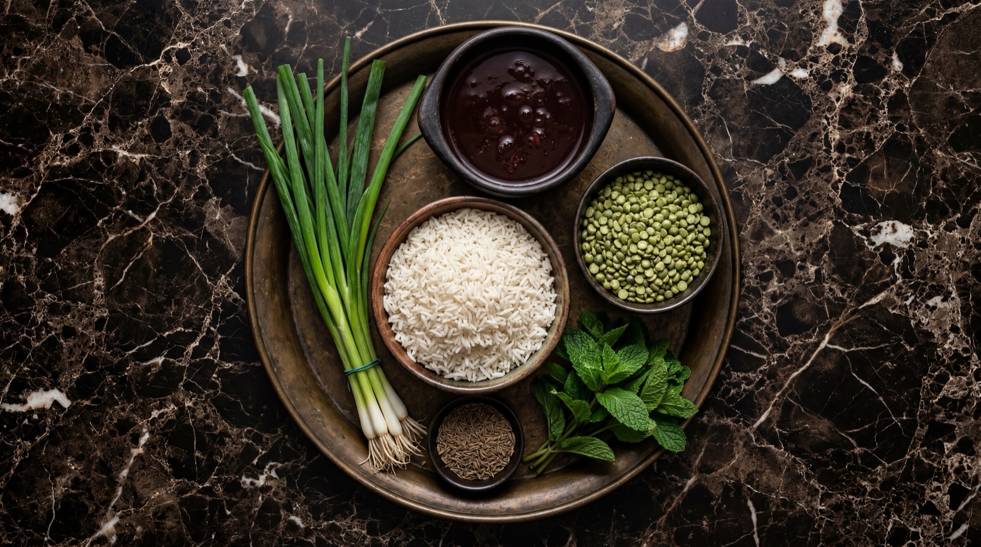 Ingredientes de la morcilla colombiana: sangre de cerdo, arroz blanco cocido, cebolla larga, arvejas secas, hierbabuena fresca y comino