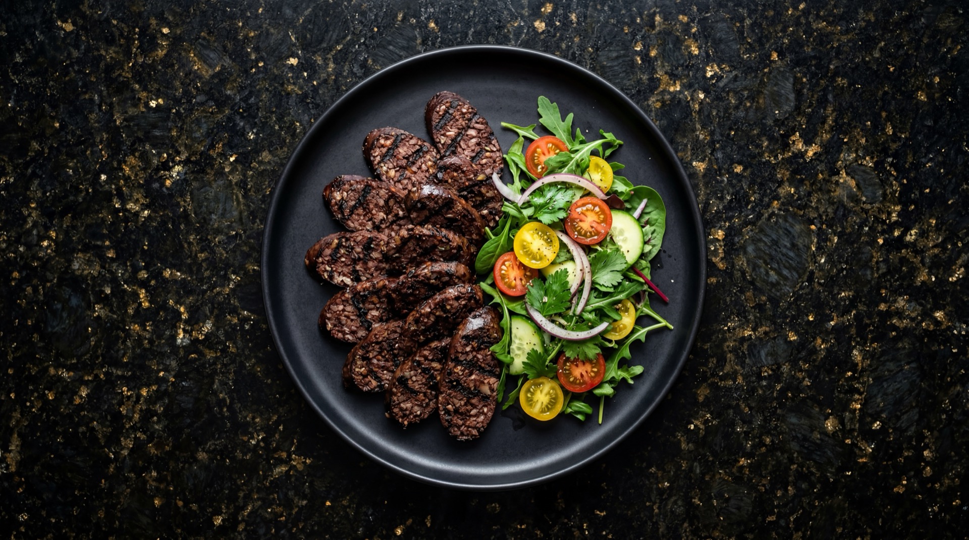 Morcilla colombiana asada a la plancha version saludable con ensalada verde fresca