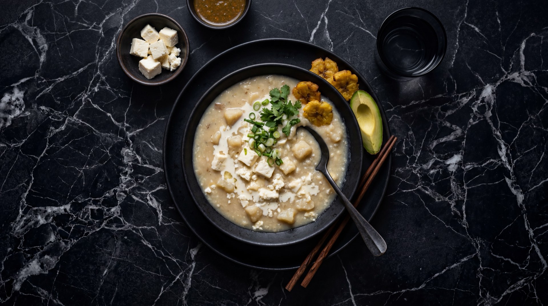 Mote de queso costeno colombiano abierto en hoja de platano mostrando masa de maiz con pollo desmechado cerdo papa criolla zanahoria y arvejas verdes frescas