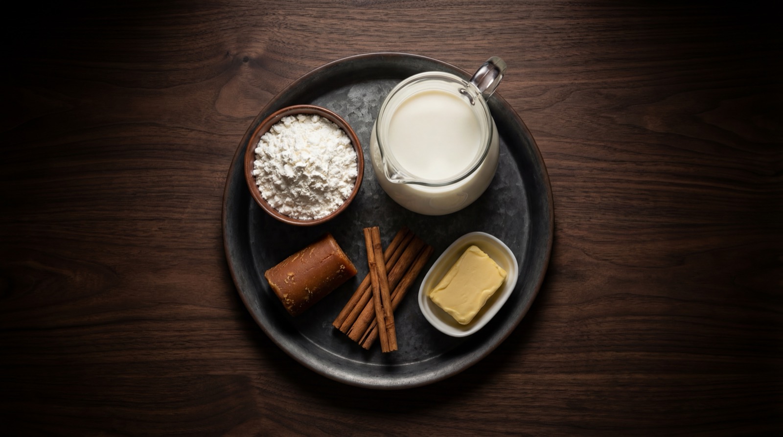 Ingredientes de la natilla colombiana: leche, panela, maicena, canela y clavos