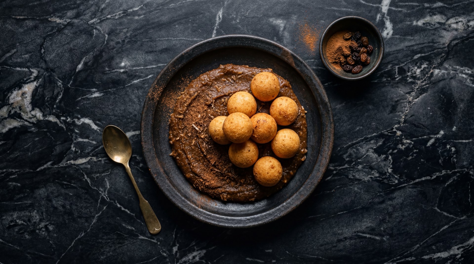 Natilla con bunuelos colombiana: tajada de natilla de maizena con panela y bunuelos de queso fritos dorados
