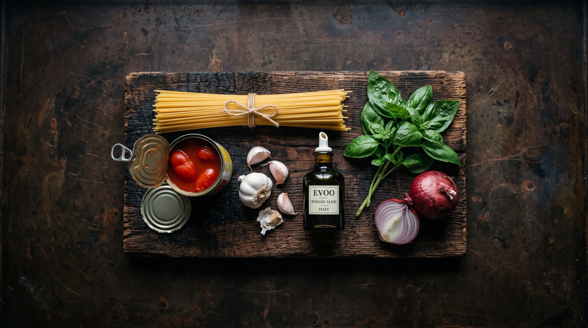 Ingredientes de la Pasta Doria: harina de trigo durum semolina, huevo fresco, sal de mesa, hierro en polvo y acido folico sobre mesa oscura