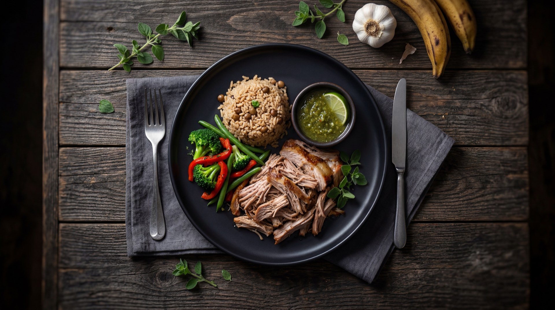 Pernil de cerdo fresco casero al horno sin glaseado con hierbas aromaticas frescas