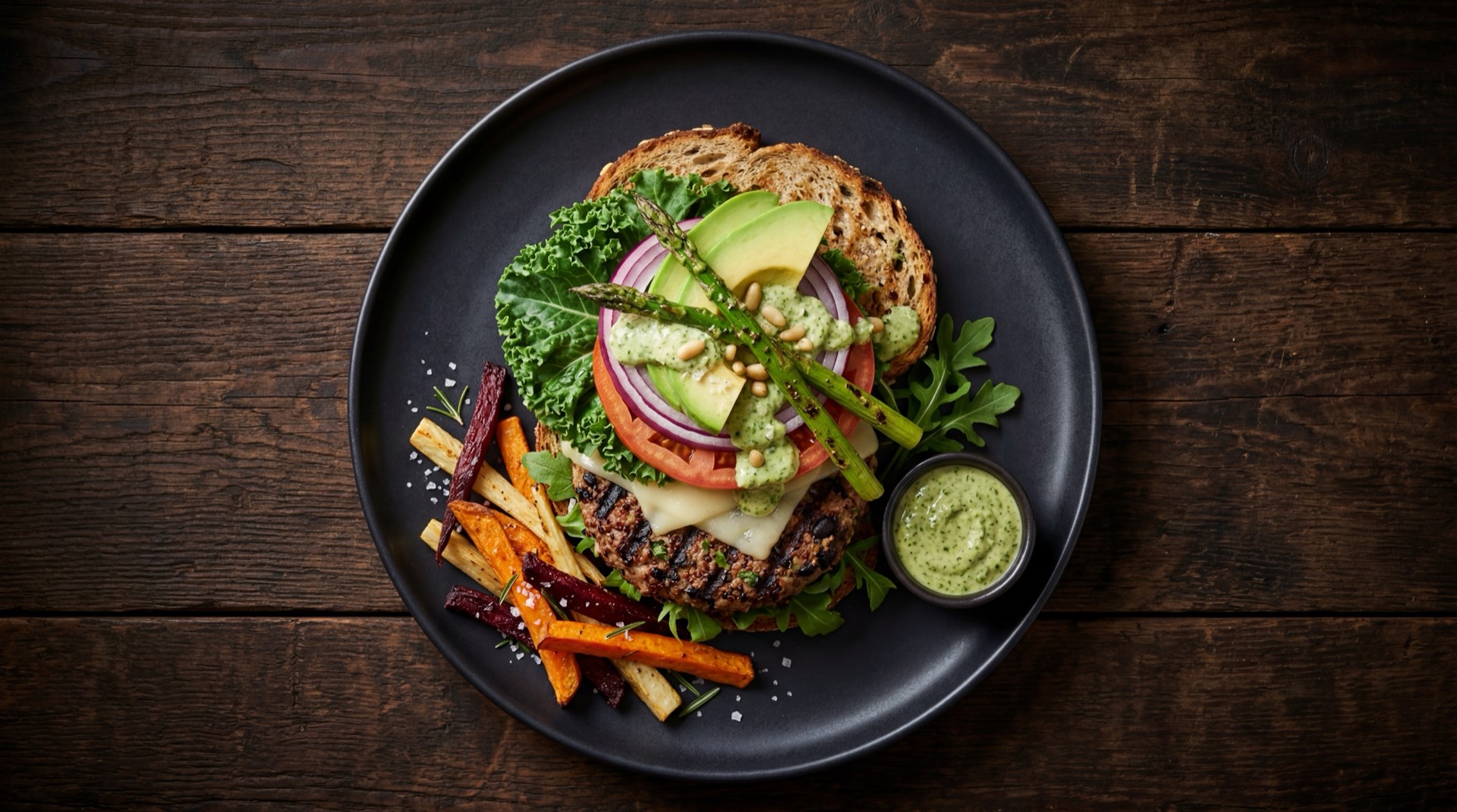 Hamburguesa estilo Presto version saludable con pan integral, carne de res magra, lechuga abundante, tomate rojo y sin salsa rosada