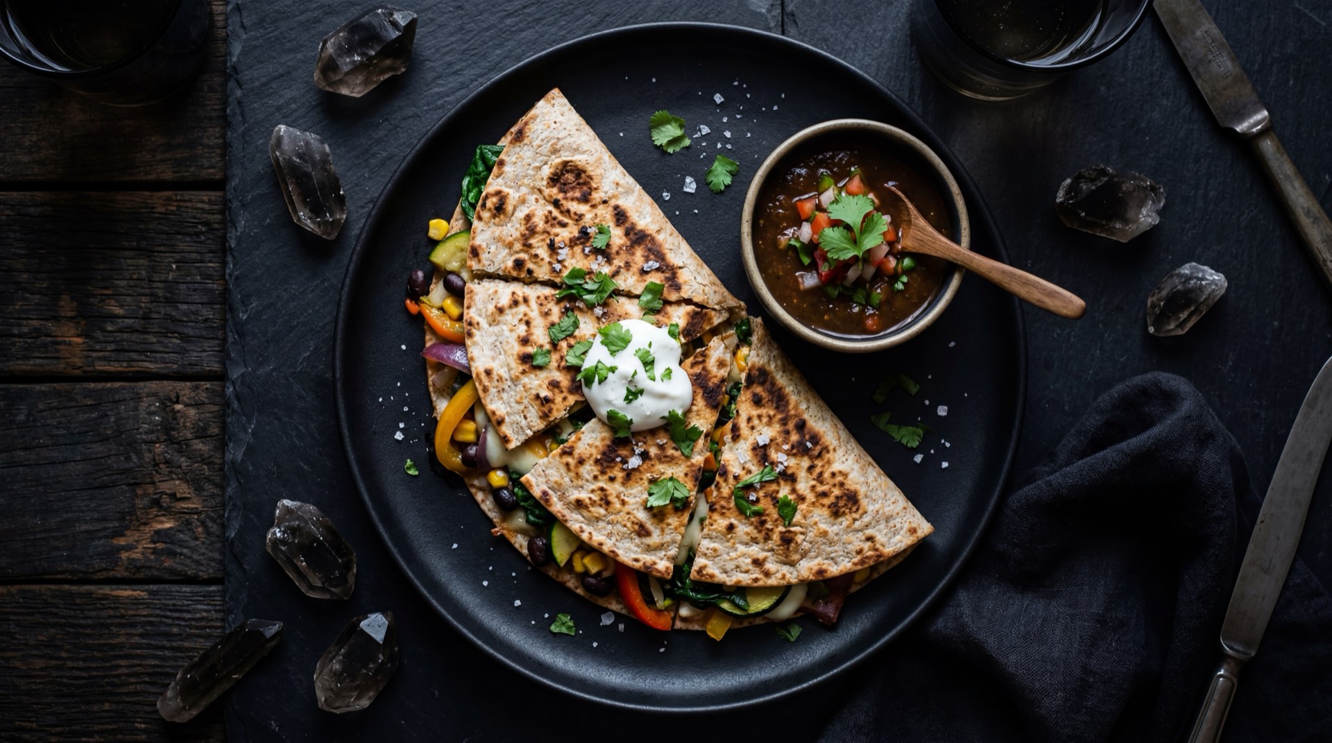 Quesadilla mexicana version saludable al comal con tortilla de maiz flor de calabaza y poco queso