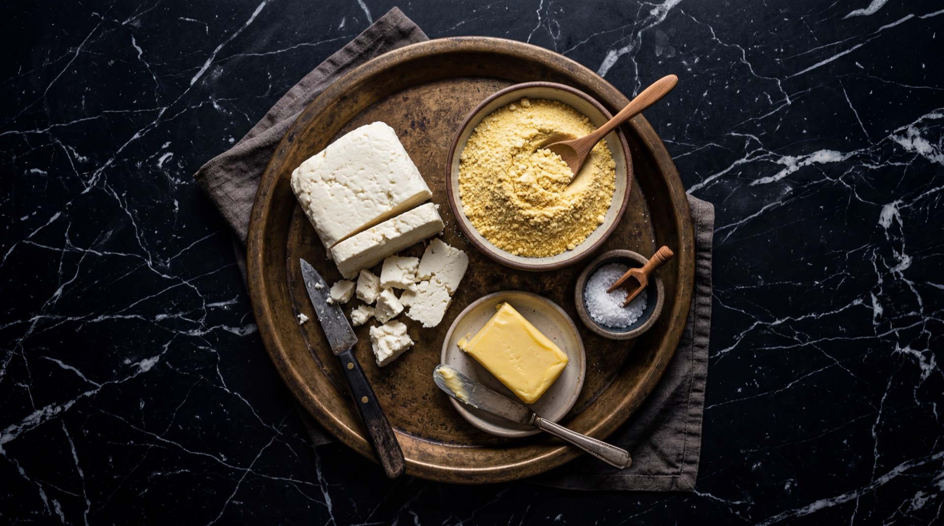 Ingredientes para arepas con queso campesino Colanta: harina de maiz precocida blanca, queso campesino Colanta rallado grueso, mantequilla sin sal, sal fina y agua