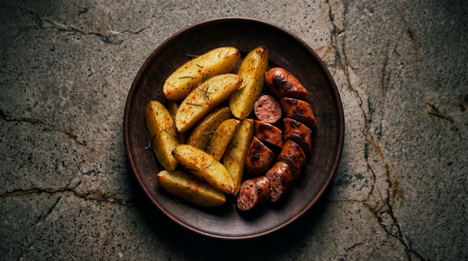 Salchipapas horneadas con salchicha de pavo y salsas light