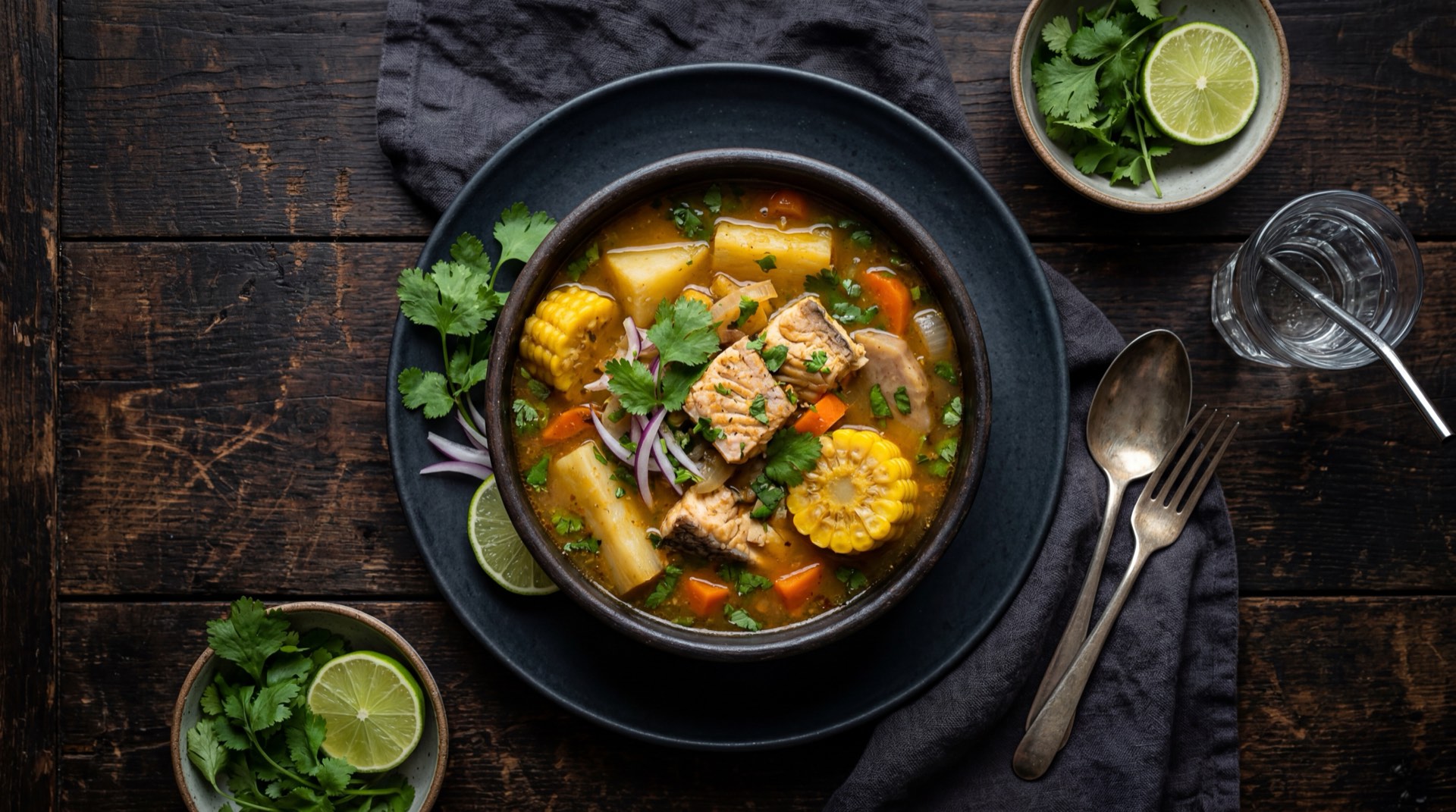 Sancocho de pescado version ligera con leche de coco light, mas verduras y porcion controlada de tubérculos