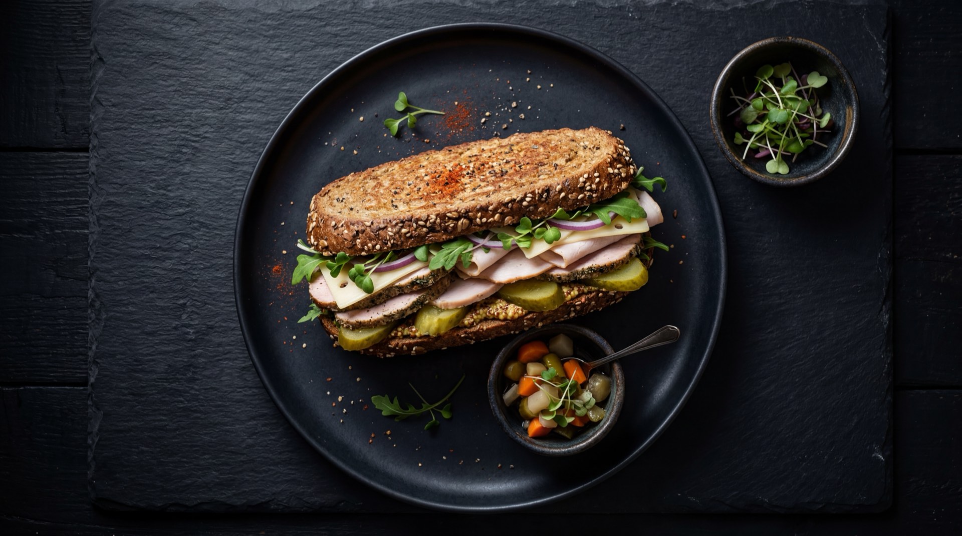 Version saludable del Sandwich Qbano: sandwich con pan integral, pechuga de pavo, queso bajo en grasa y vegetales frescos extra