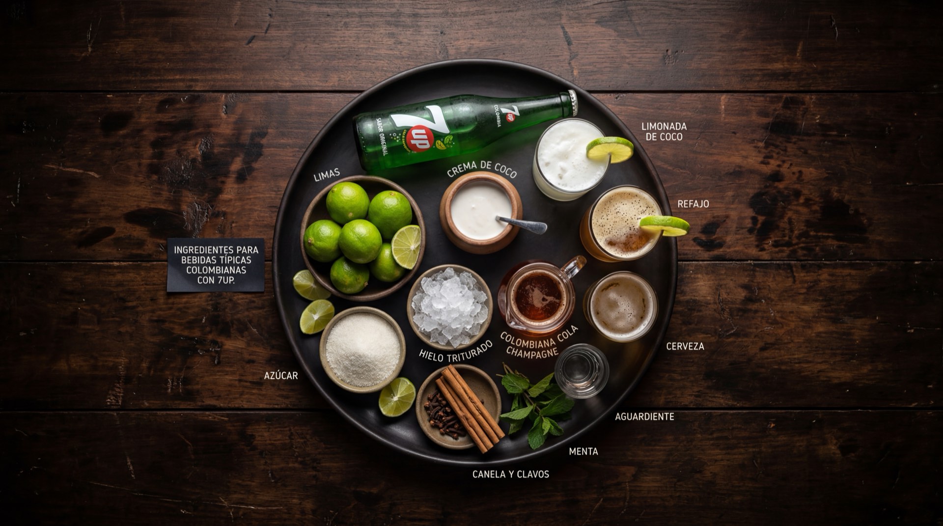 Ingredientes de la Seven Up: agua carbonatada purificada, azucar blanca granulada, acido citrico natural, saborizantes naturales de limon y lima