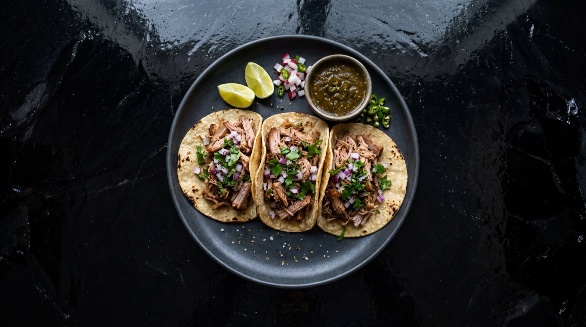 Tacos de carnitas version saludable con cerdo magro al horno sin manteca, tortilla de maiz y ensalada fresca