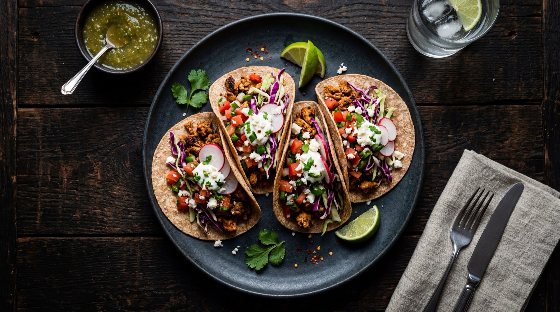 Tacos mexicanos version saludable con pollo a la plancha y verduras frescas en tortilla de maiz