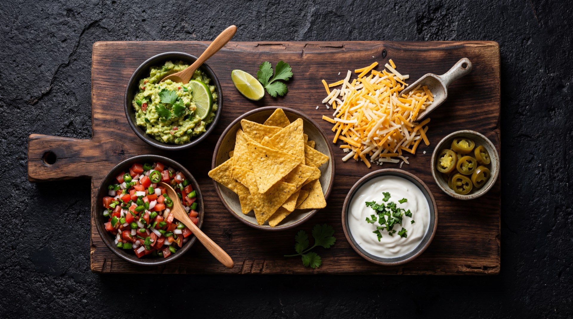 Ingredientes de los Tostacos Ramo: masa de maiz amarillo molido, aceite vegetal de girasol, sal marina fina y condimentos BBQ sobre mesa oscura